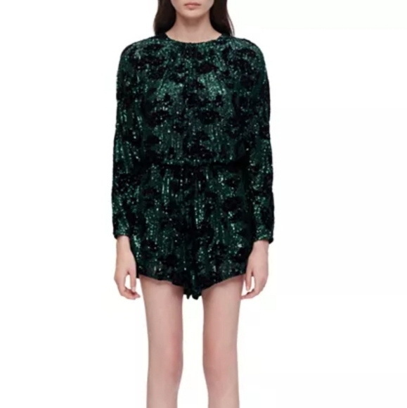 Party Romper Green Sequin Floral Mini Shorts Summer Nights Going Out Size XS - Picture 3 of 9